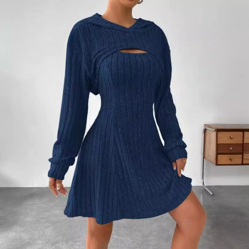 Europska i američka neovisna postaja, najprodavanija ženska odjeća, jednostavno slatko modno odijelo, jesensko-zimski set od dva dijela, šal-haljina s kapuljačom