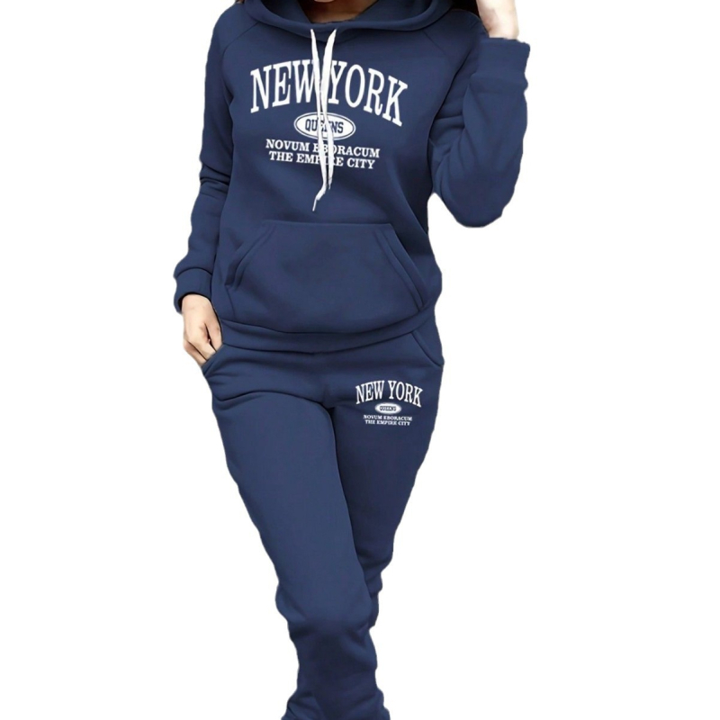 Ženski komplet majice s kapuljačom i trenirke za europske i američke pripadnice iz 2024. - moderan dvodijelni ležerni sportski komplet s printom