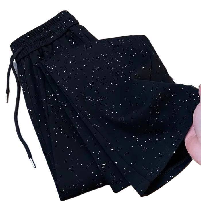 Prekrasne sjajne zvjezdane hlače širokih nogavica za žene, ljetne nove ravne ležerne sportske hlače visokog struka za žene