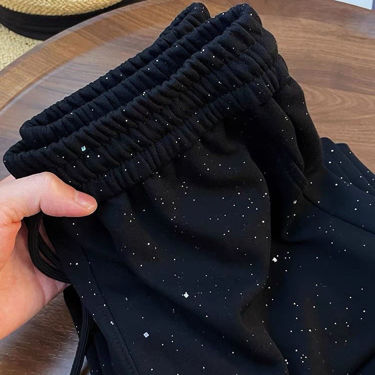 Prekrasne sjajne zvjezdane hlače širokih nogavica za žene, ljetne nove ravne ležerne sportske hlače visokog struka za žene