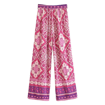 2025. aasta kevad- ja suvekuum soodusmüük, uus Euroopa ja Ameerika stiilis geomeetrilise mustriga ülaosa, kõrge vöökohaga, laiade jalgadega püksid, kaheosaline komplekt