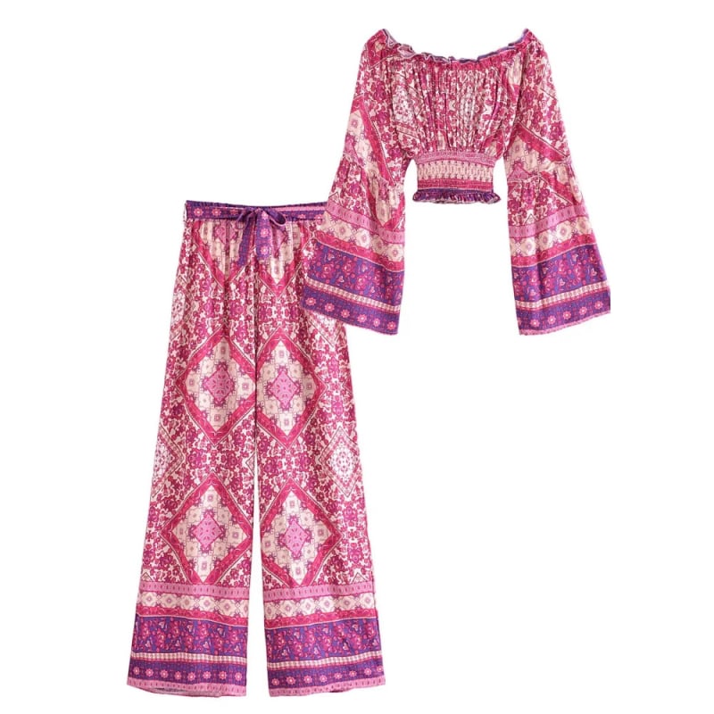 Set de două piese, vânzare fierbinte de primăvară și vară 2025, stil european și american, cu imprimeu geometric, talie înaltă, pantaloni largi