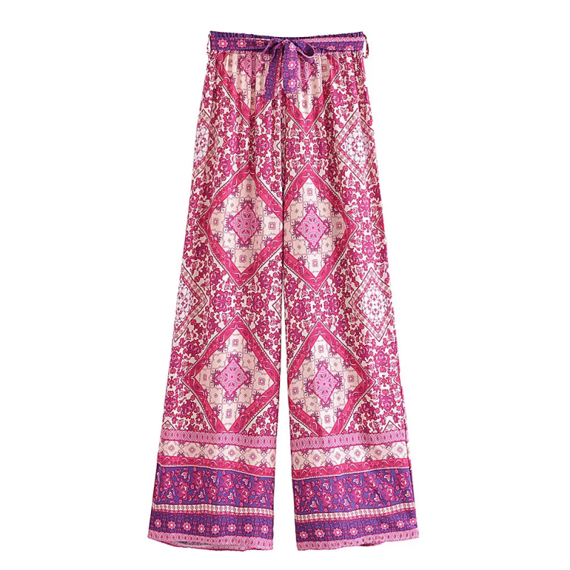 2025. aasta kevad- ja suvekuum soodusmüük, uus Euroopa ja Ameerika stiilis geomeetrilise mustriga ülaosa, kõrge vöökohaga, laiade jalgadega püksid, kaheosaline komplekt