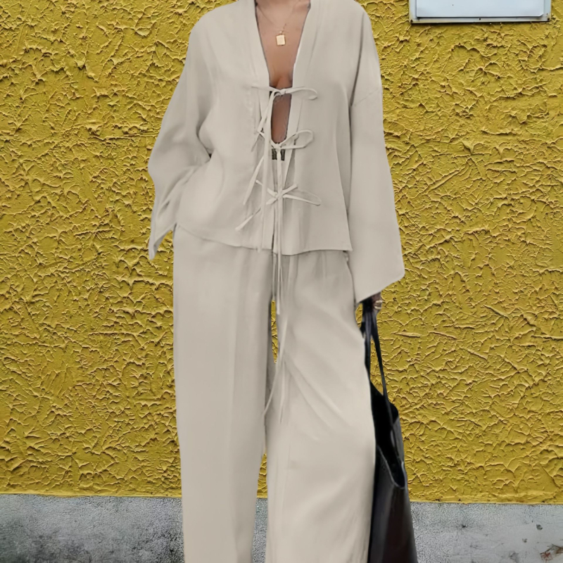 2024. aasta sügisene Euroopa ja Ameerika piiriülene kuum puhkusestiilis paeltega kardiganpüksid, kaheosaline komplekt, naiste laisk mullkortsudega ülikond