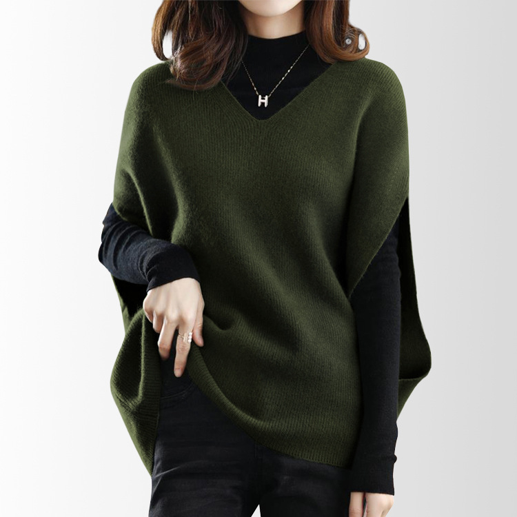 Pleteni prsluk za jesen/zimu, novi ženski gornji dio odjeće s V-izrezom u obliku šišmiša, široki, lijeni stil