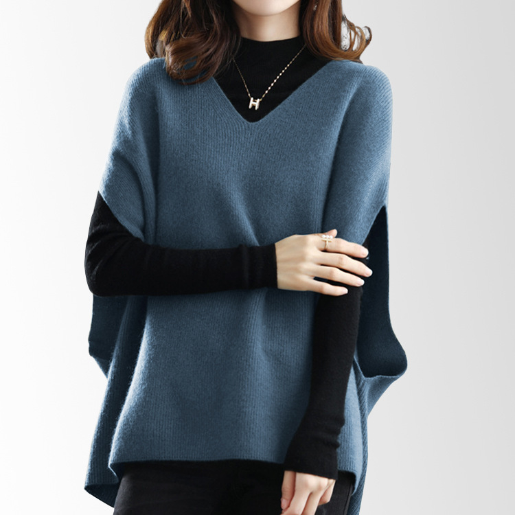 Pleteni prsluk za jesen/zimu, novi ženski gornji dio odjeće s V-izrezom u obliku šišmiša, široki, lijeni stil