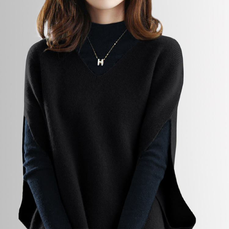 Pleteni prsluk za jesen/zimu, novi ženski gornji dio odjeće s V-izrezom u obliku šišmiša, široki, lijeni stil