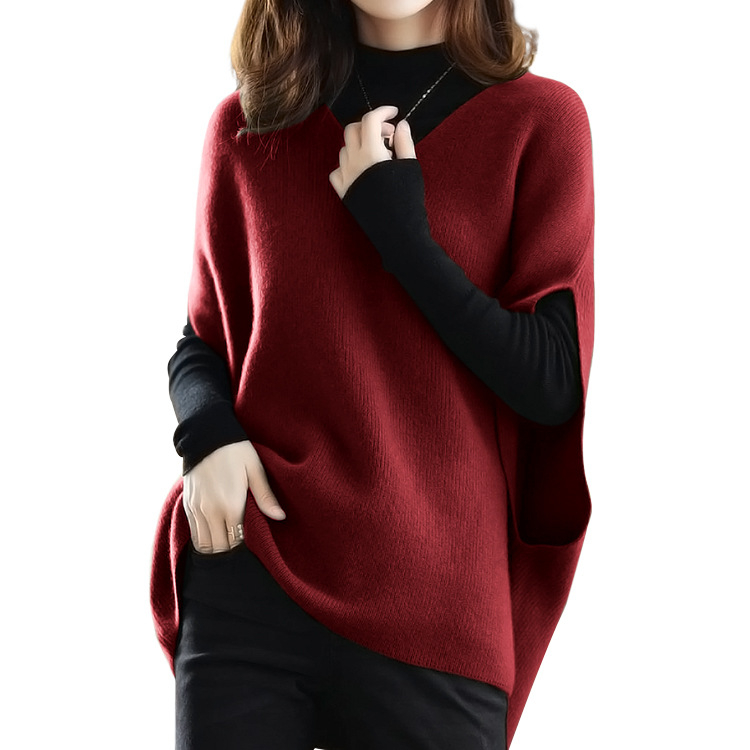 Pleteni prsluk za jesen/zimu, novi ženski gornji dio odjeće s V-izrezom u obliku šišmiša, široki, lijeni stil