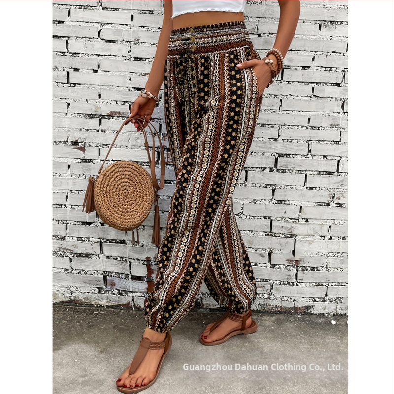 Voľné zoštíhľujúce nohavice s vysokým pásom v európskom a americkom štýle, vysoký pás s potlačou, nový štýl s príveskom na nohy, úzke nohavice s voľnými nohavicami