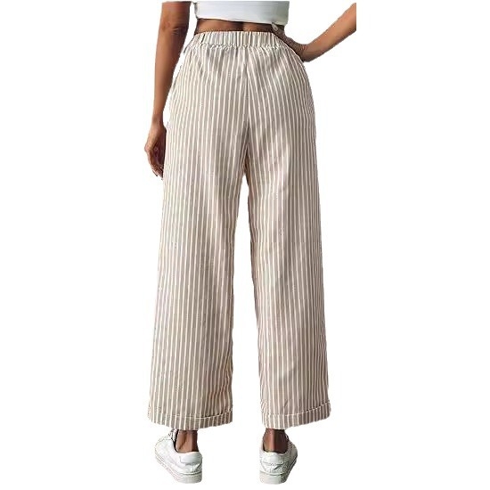 „Amazon Winins“ moteriškos dryžuotos kelnės su raišteliu, plačios klešnės su atvartais ir kišenėmis. Laisvalaikio moteriškos kelnės.