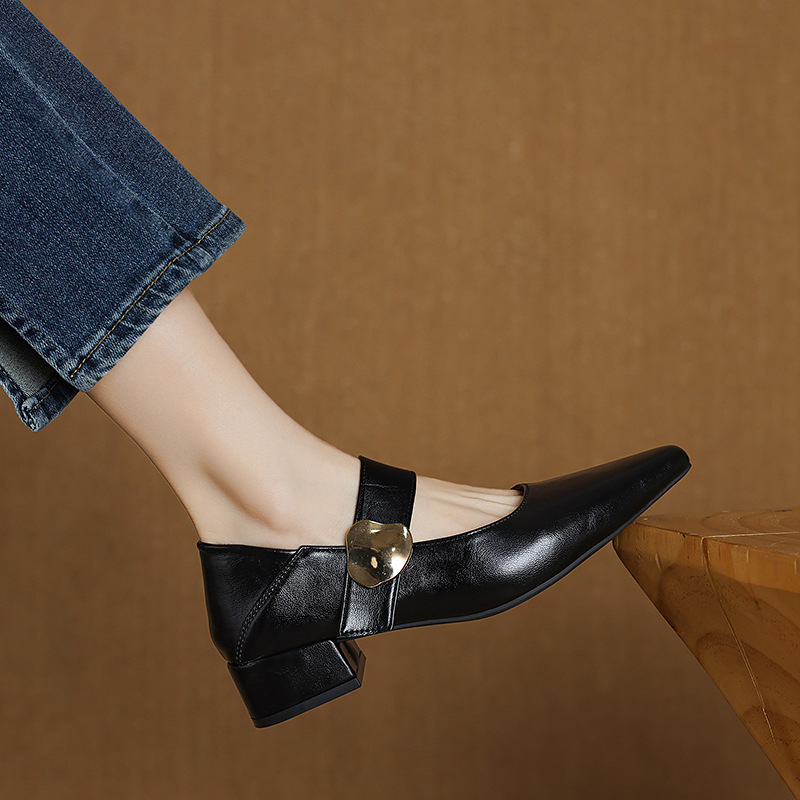 Dječje cipele s niskom petom Mary Jane, novi dolazak za jesen 2024., haljine, smeđe, špicaste francuske, nježne ženske cipele, pojedinačne cipele