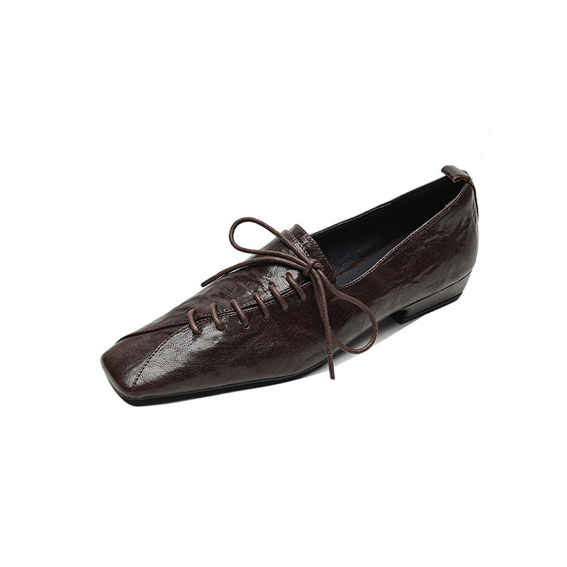 Pantofi sport din piele, retro, subțiri, cu talpă moale și șireturi, Haili, pentru primăvară și toamnă, retro, cu toc jos, maro, Derby, pantofi sport all-match