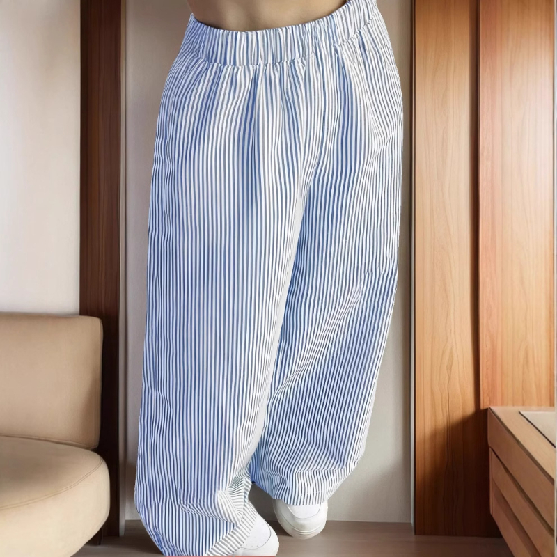 Nove ženske prugaste ležerne široke hlače s gumenim strukom, ravne, europske i američke