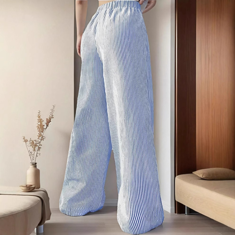 Nove ženske prugaste ležerne široke hlače s gumenim strukom, ravne, europske i američke