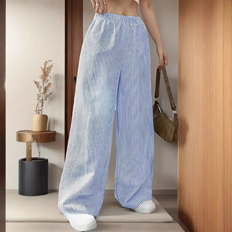 Nove ženske prugaste ležerne široke hlače s gumenim strukom, ravne, europske i američke