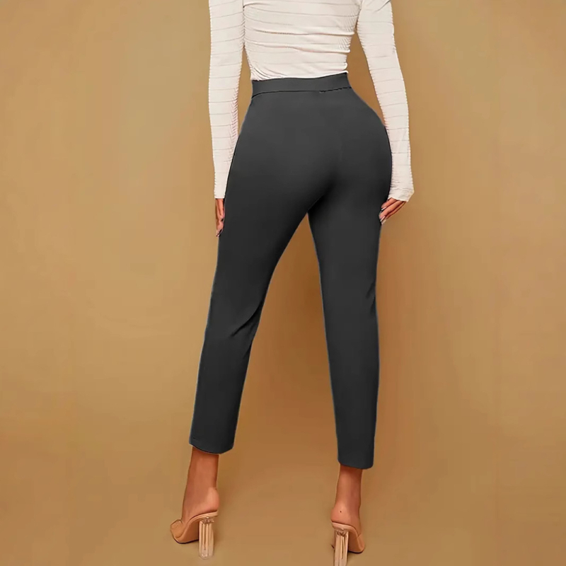 2025 m. „Amazon“ plius dydžio laisvalaikio aukšto juosmens kelnės, temperamentingos, darbinės, naujos tiesios juodos kelnės, demonstruojančios figūrą.