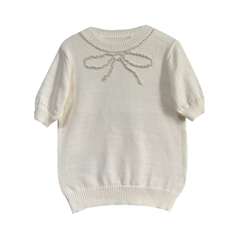 Europska i američka prekogranična Amazon majica kratkih rukava za žene, jednobojna, slim top s mašnom i rhinestoneom