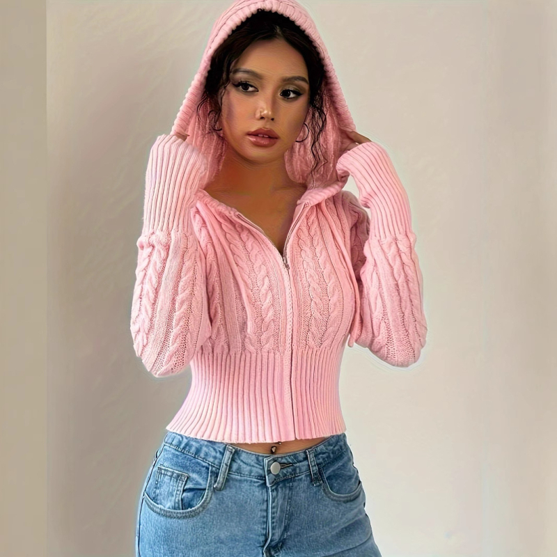 Ženski jesenski i zimski kaput s kapuljačom, debeli vuneni pleteni kardigan