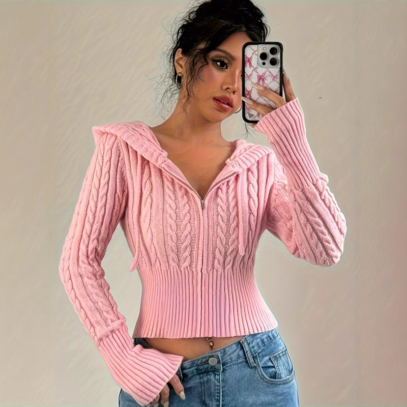 Ženski jesenski i zimski kaput s kapuljačom, debeli vuneni pleteni kardigan