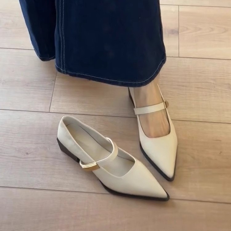 Ženske kožne cipele sa špicastim vrhom, nove proljetne i jesenske ljetne cipele iz 2025., debele, niske i visoke, retro francuske Mary Jane cipele