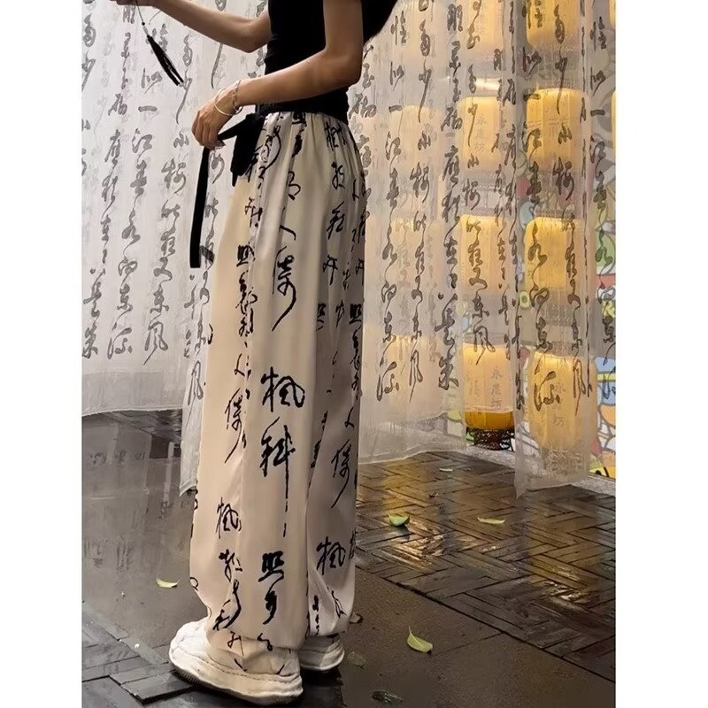 Niche Personality Design Sense Casual Hlače Ženske Proljetne Jednostavne Hlače Širokih Nogavica Američkog Stila s Malim Fontom Natpisa