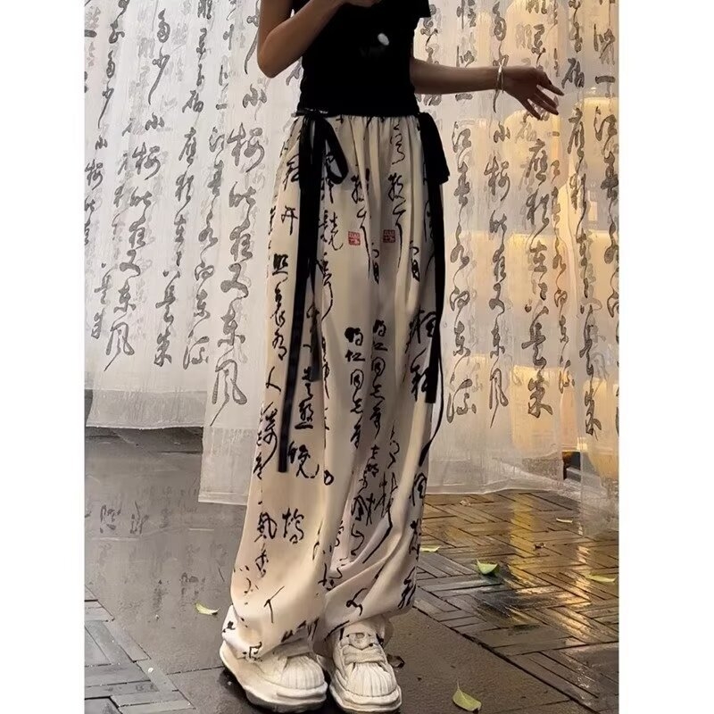Niche Personality Design Sense Casual Hlače Ženske Proljetne Jednostavne Hlače Širokih Nogavica Američkog Stila s Malim Fontom Natpisa