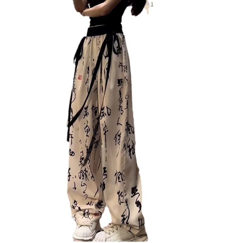 Niche Personality Design Sense Casual Hlače Ženske Proljetne Jednostavne Hlače Širokih Nogavica Američkog Stila s Malim Fontom Natpisa
