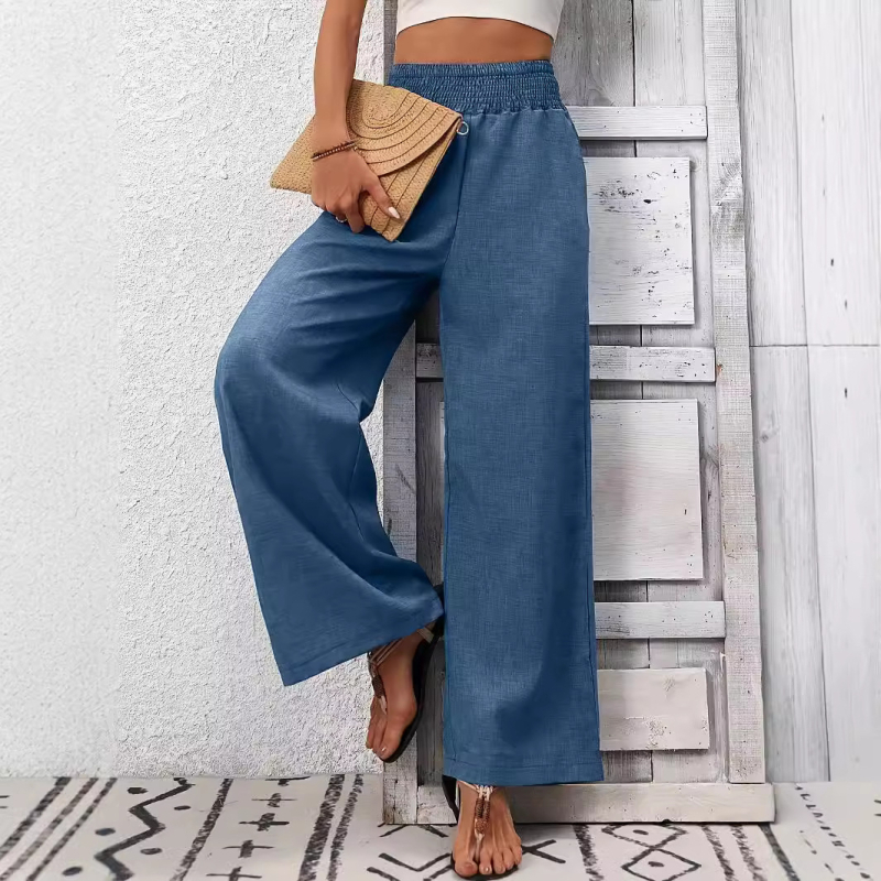 Prekogranične europske i američke vruće prodavane ženske jednobojne plisirane strukirane široke ravne hlače