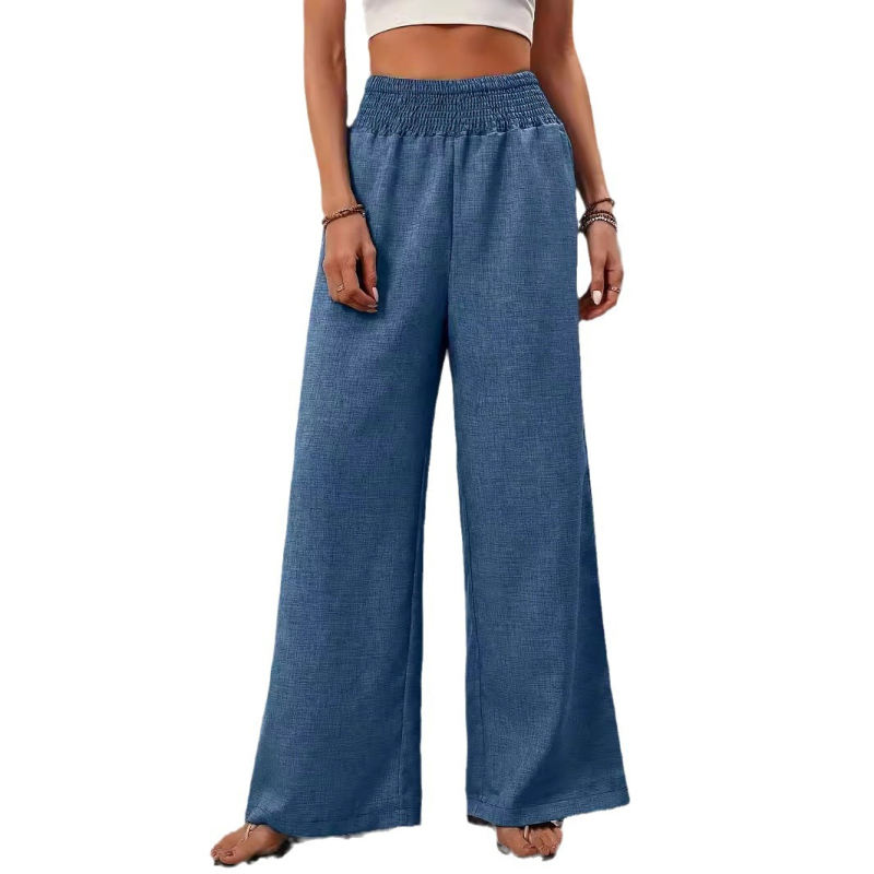 Prekogranične europske i američke vruće prodavane ženske jednobojne plisirane strukirane široke ravne hlače