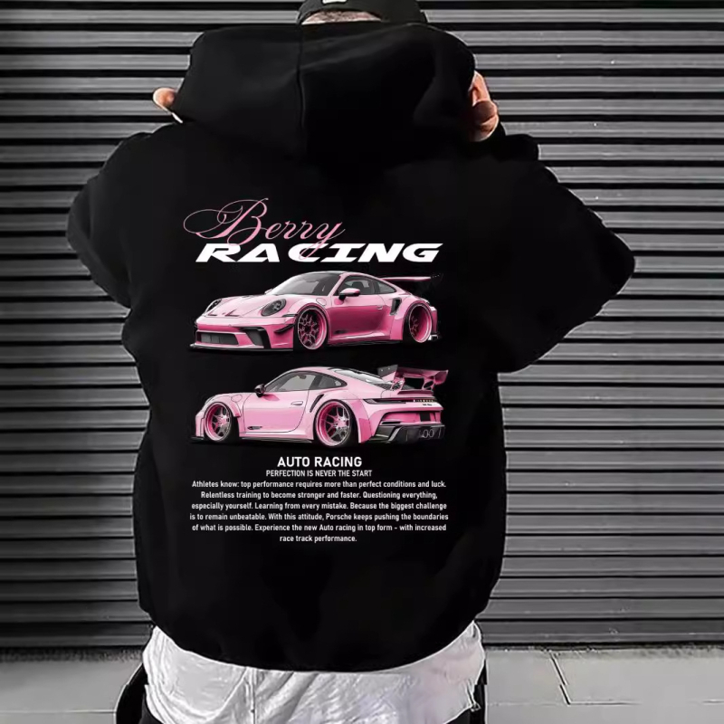 Férfi szabadidős autós kétoldalas kapucnis pulóver