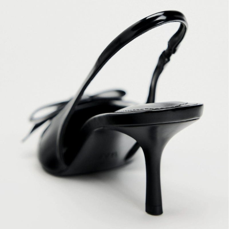 Hegyes masnis szandálok Női 2025 tavaszi és nyári új női cipők masniorrral lakkbőr Muller magas sarkú szandál