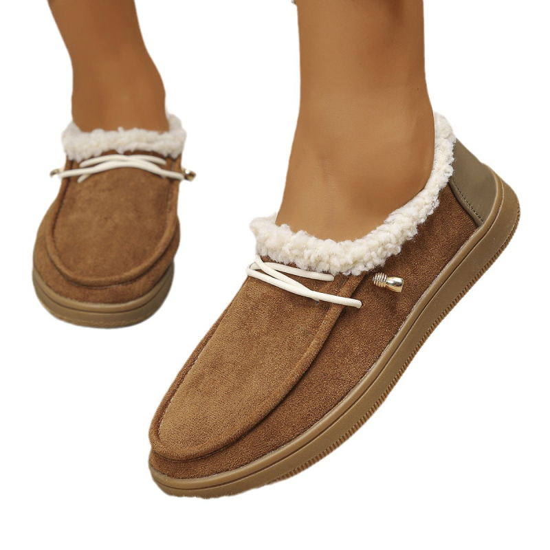 Pāris rudens un ziemas sieviešu vienas pēdas uzvelkamu, sabiezinātu, siltu, ērtu, plakanu dibenu ikdienas, pūkainu sporta apavu