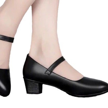 Cheongsam kifutós cipő női középsarkú vastag sarok vízálló platform munkacipő csattal fekete professzionális cipő női bőrcipő