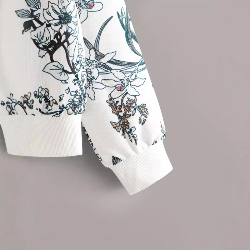 2024-es, határokon átnyúló, európai és amerikai mintás, kerek nyakú, váll nélküli, növényi és virágmintás pulóverfelső, új, hosszú ujjú, laza szabású, városi stílusú