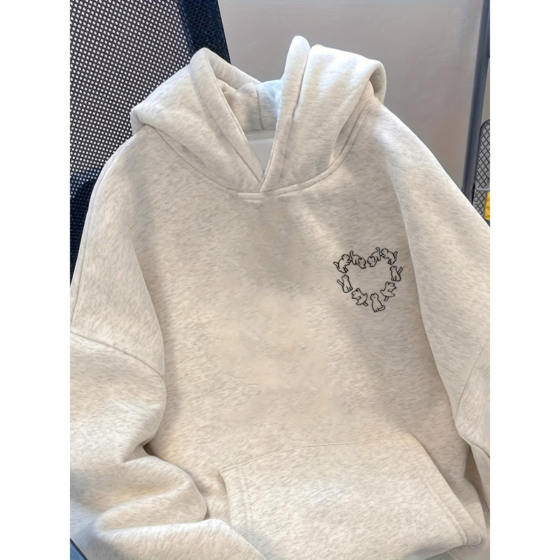 Macskamintás kenguru zsebes kapucnis pulóver, lezser hosszú ujjú H-mintás kapucnis pulóver