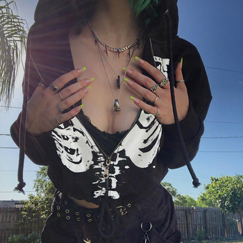 Határokon átnyúló Amazon Halloween Punk Divat Szegycsont Nyomtatás Kapucnis Derék Rövid Melegítő Vicces Vékony Külső