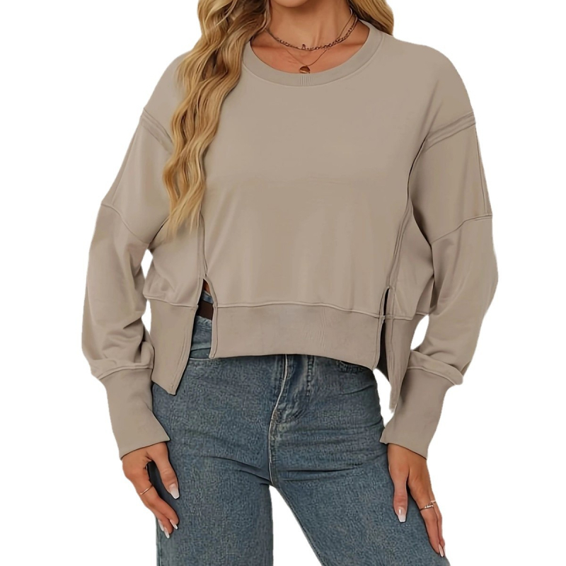 Ženske kratke majice s dugim rukavima u jednoj boji s bočnim prorezom iz Amazona 2025. prikladne su za odmor i ležerno nošenje.