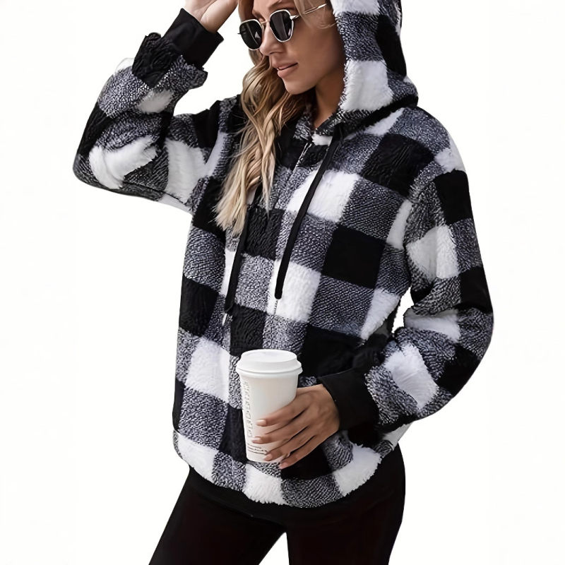 Amazon prekogranična europska i američka vanjska trgovina jesenski i zimski dugi rukav s kapuljačom, karirani plišani ženski pulover s plišanim kaputom