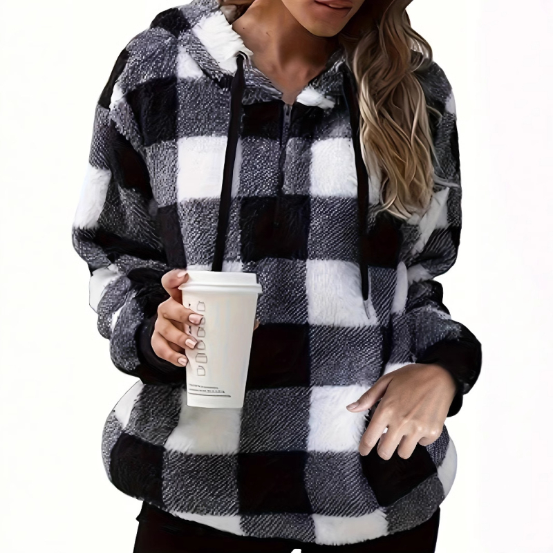 Amazon prekogranična europska i američka vanjska trgovina jesenski i zimski dugi rukav s kapuljačom, karirani plišani ženski pulover s plišanim kaputom