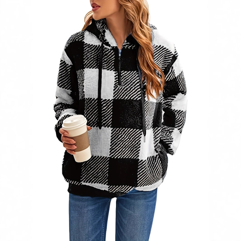 Amazon prekogranična europska i američka vanjska trgovina jesenski i zimski dugi rukav s kapuljačom, karirani plišani ženski pulover s plišanim kaputom