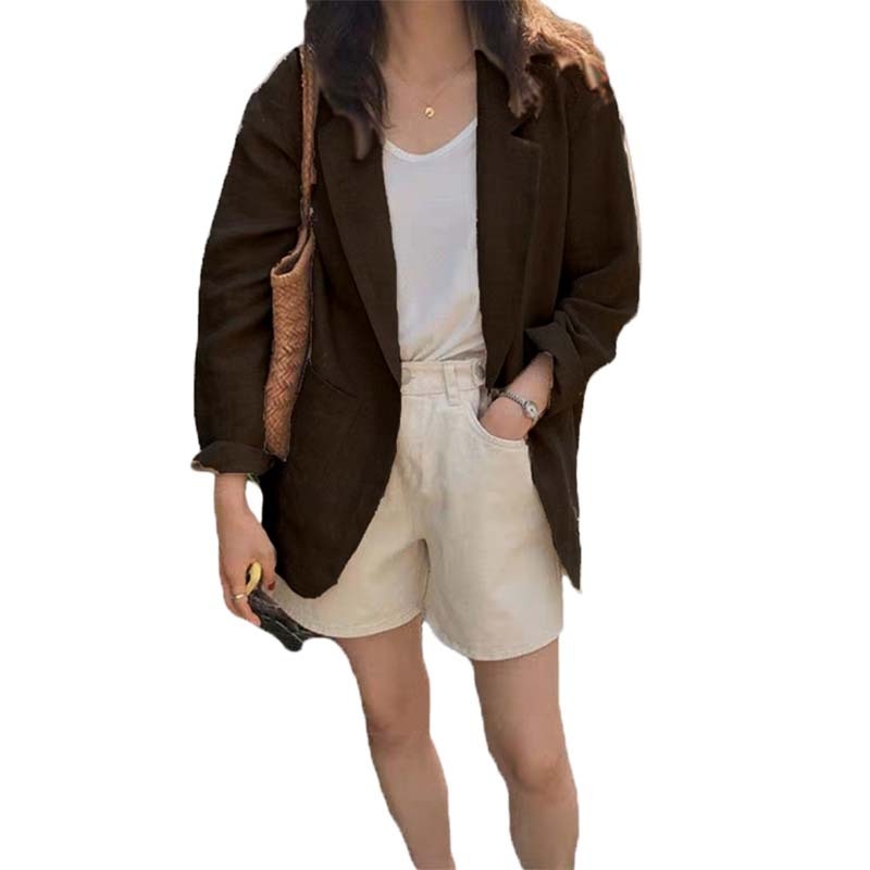 Trendikas puuvilla-linase bleiser naistele, kevad/suvi 2024, vabaaja jakk, õhuke jakk, 100 kg