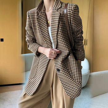 Houndstooth gyapjú öltönykabát női rövid őszi és téli japán és koreai új elegáns kockás gyapjúkabát női