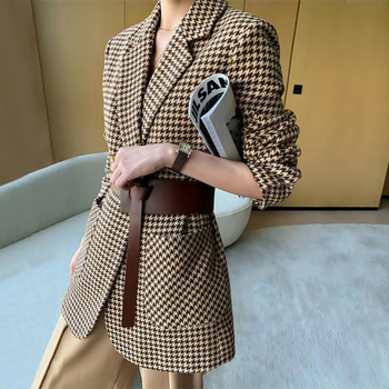 Houndstooth gyapjú öltönykabát női rövid őszi és téli japán és koreai új elegáns kockás gyapjúkabát női