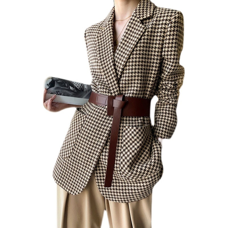 Ženski kratki jesenski i zimski vuneni kaput s uzorkom pepite, novi japanski i korejski, elegantni karirani vuneni kaput za žene