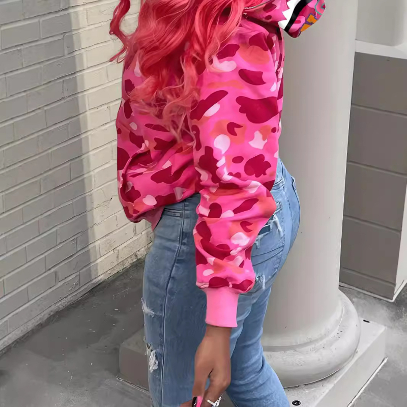 Gyári egyenes haj őszi és téli új 2024 európai és amerikai határokon átnyúló divatos márka cápamajom fej álcázás klasszikus pulóver cipzáras kapucnis pulóver