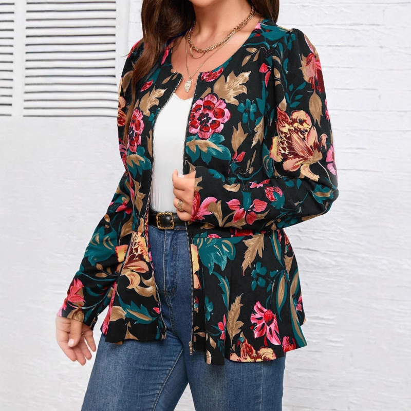 Amazoni Euroopa ja Ameerika piiriülene crewneck-tõmblukuga lilleprindiga daamide elegantne ülikonnajakk