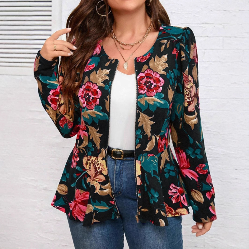 Amazoni Euroopa ja Ameerika piiriülene crewneck-tõmblukuga lilleprindiga daamide elegantne ülikonnajakk