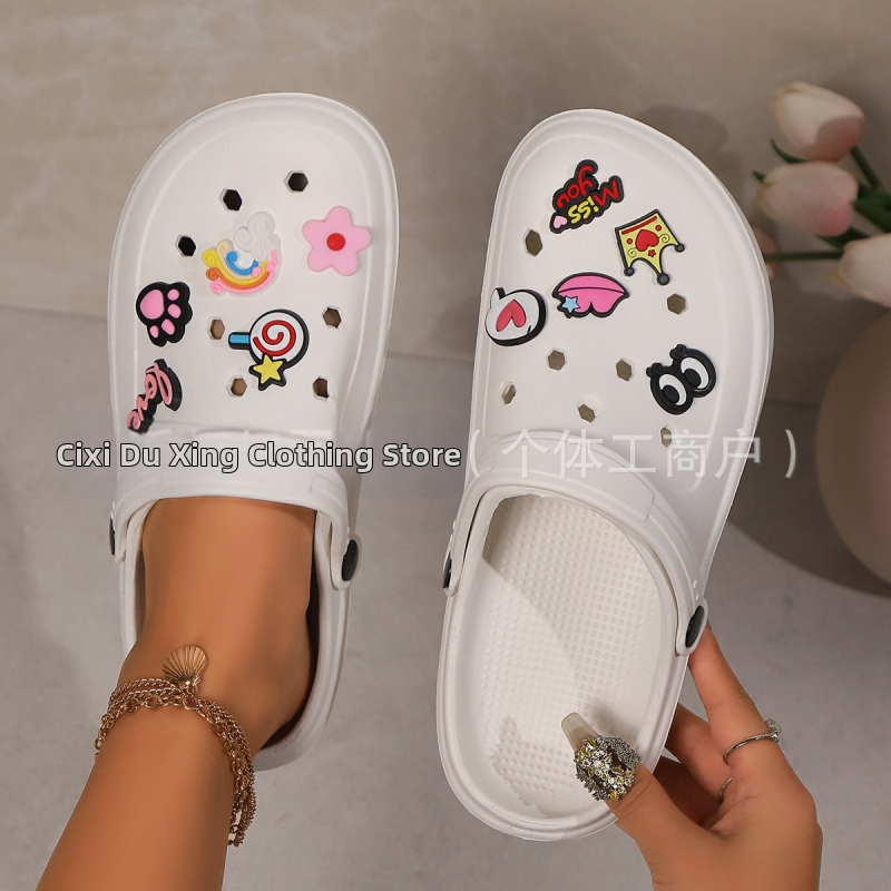 Сабо Eva в японски стил за жени, летни неплъзгащи се сладки анимационни плажни сандали с дебела подметка за мъже, модерни в Instagram