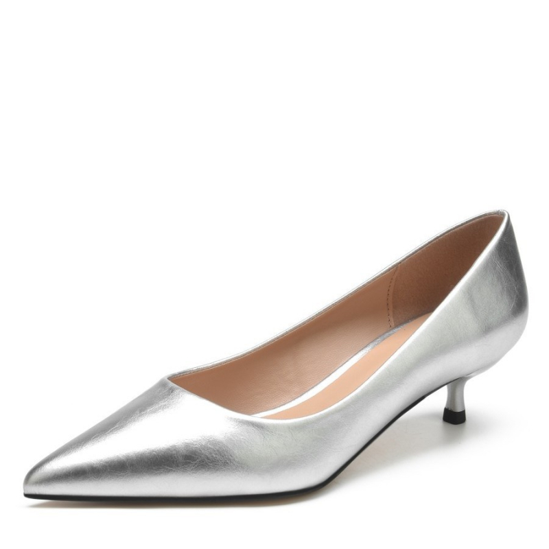 Nagykereskedelmi 3 cm-es ezüst tavaszi és őszi új kis sarkú cipők francia kis magas sarkú, egyrétegű cipők hegyes sarkú tűsarkú munkacipő nőknek
