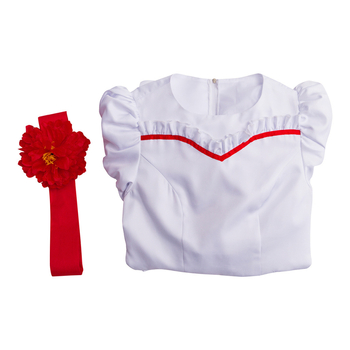 ConjingDoll Annabelle Halloweeni õudusfilmi valge kleidiga Cosplay kostüüm laos sirgete juustega